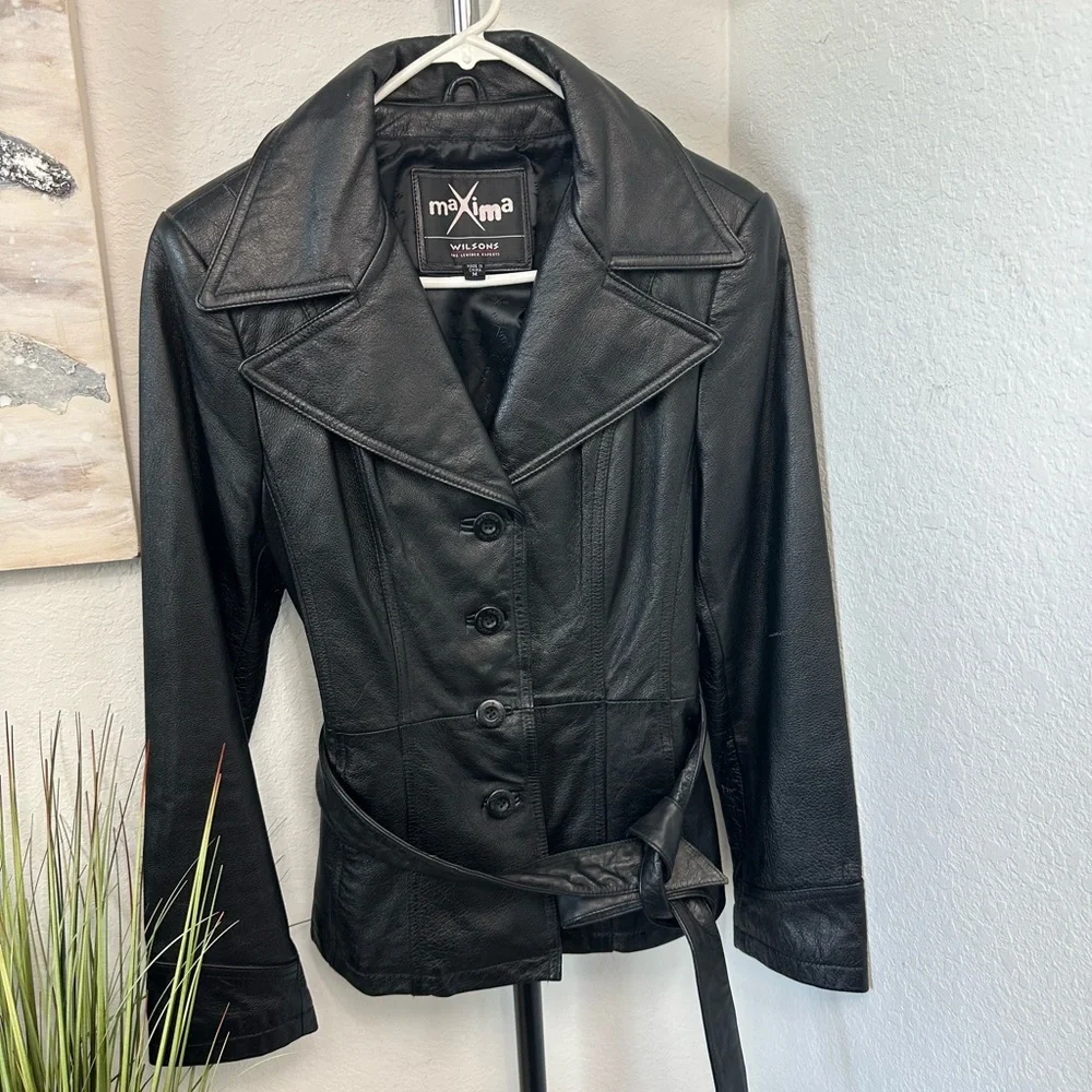 Wilson Maxima Genuine Leather Black Coat Size M - Picture 2 of 6